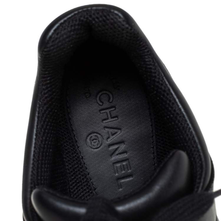 Pre Owned Chanel Leather And Satin Trim CC Low Top Sneakers Size 40