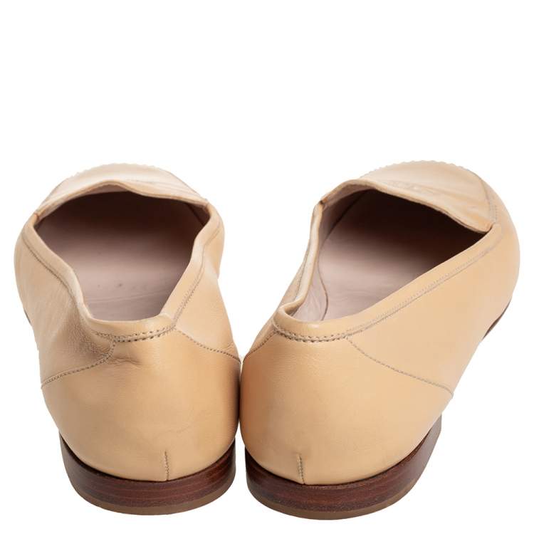 Pre Owned Chanel Beige Leather CC Slip on Loafers Size 41