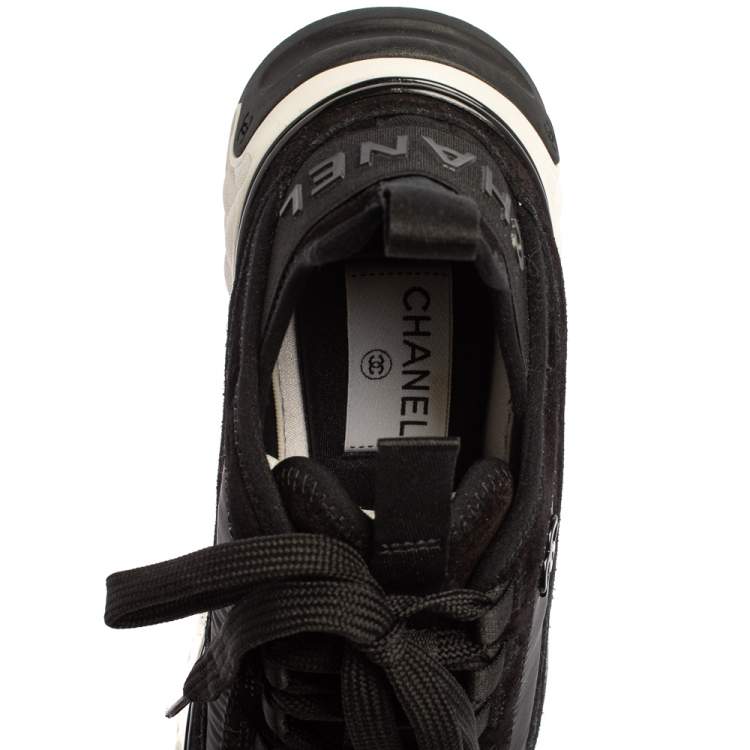 Pre Owned Chanel Black Suede And Nylon Sport Trail Low Top Sneakers Size 36