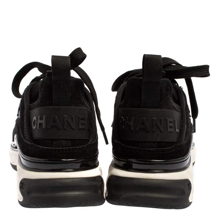 Pre Owned Chanel Black Suede And Nylon Sport Trail Low Top Sneakers Size 36
