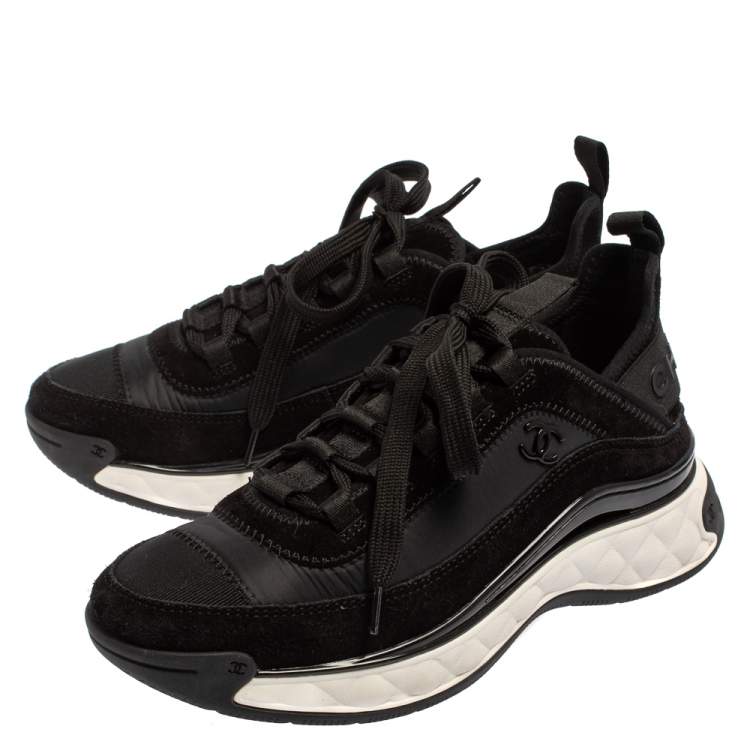 Pre Owned Chanel Black Suede And Nylon Sport Trail Low Top Sneakers Size 36