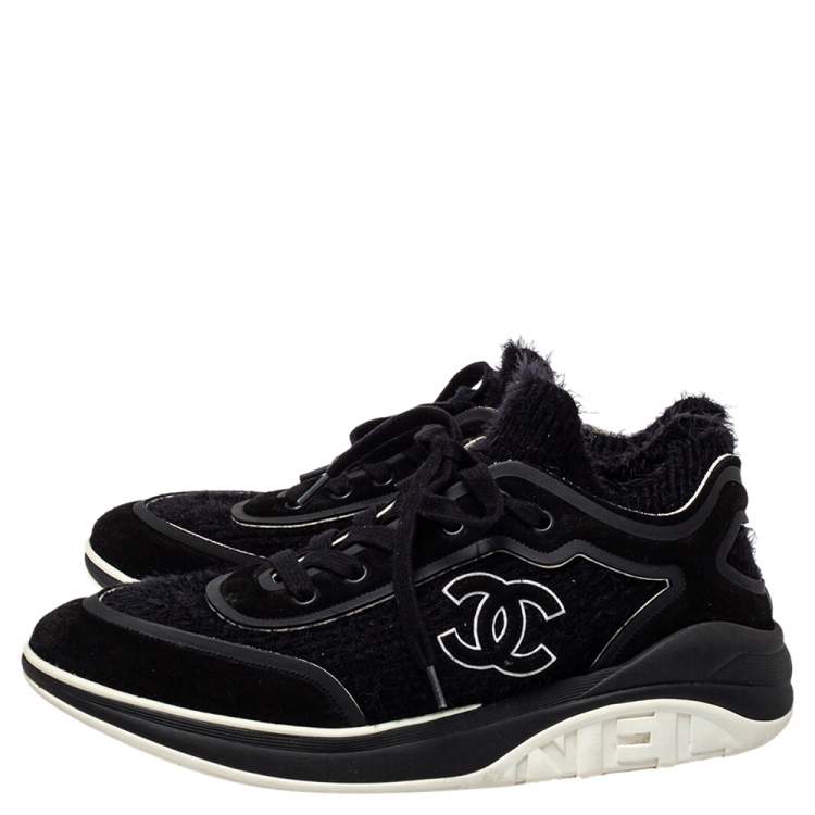 Pre Owned Chanel Black Suede And Fabric CC Low Top Sneakers Size 41
