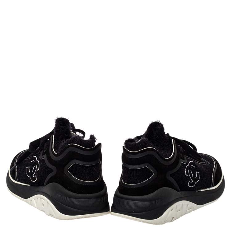 Pre Owned Chanel Black Suede And Fabric CC Low Top Sneakers Size 41
