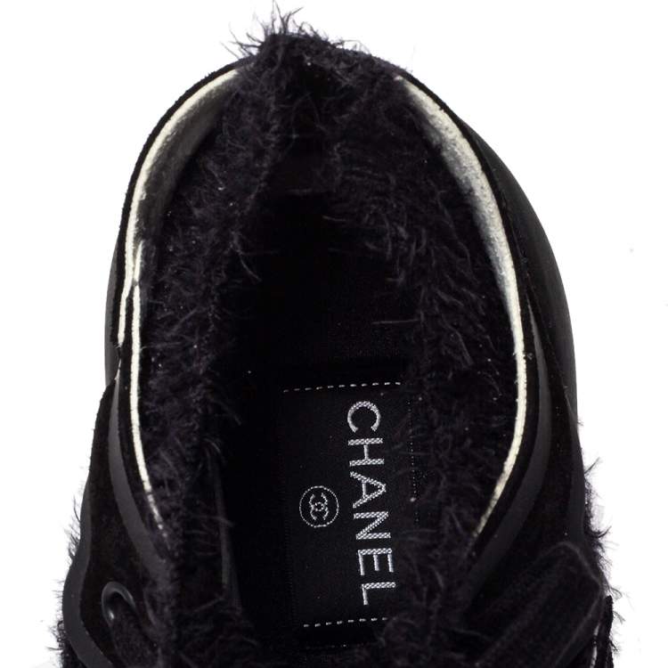 Pre Owned Chanel Black Suede And Fabric CC Low Top Sneakers Size 41
