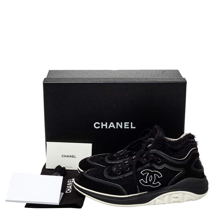 Pre Owned Chanel Black Suede And Fabric CC Low Top Sneakers Size 41