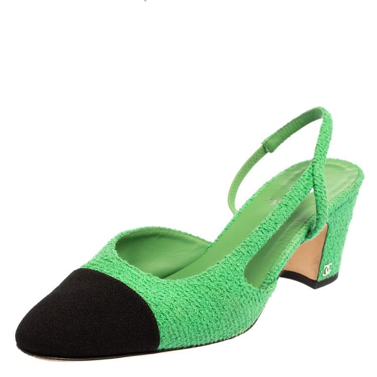 Chanel Green/Black Fabric Cap Toe Slingback Sandals Size 41 Chanel | TLC