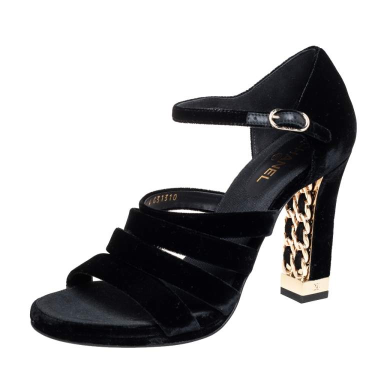 Chanel Black Velvet Ankle Strap Sandals Size 38.5 Chanel | The Luxury Closet