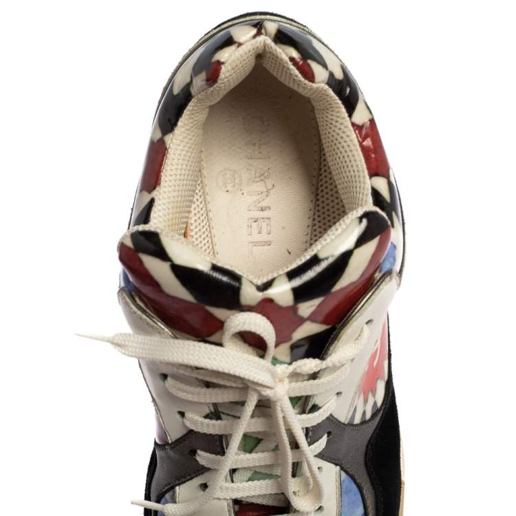 Pre Owned Chanel Multicolor Leather And Suede Graffiti Sneakers Size 40