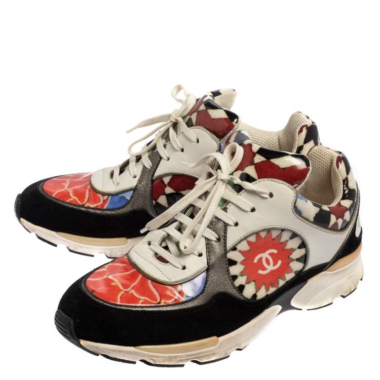 Pre Owned Chanel Multicolor Leather And Suede Graffiti Sneakers Size 40