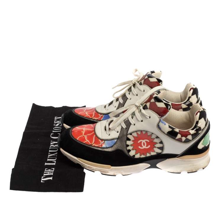 Pre Owned Chanel Multicolor Leather And Suede Graffiti Sneakers Size 40