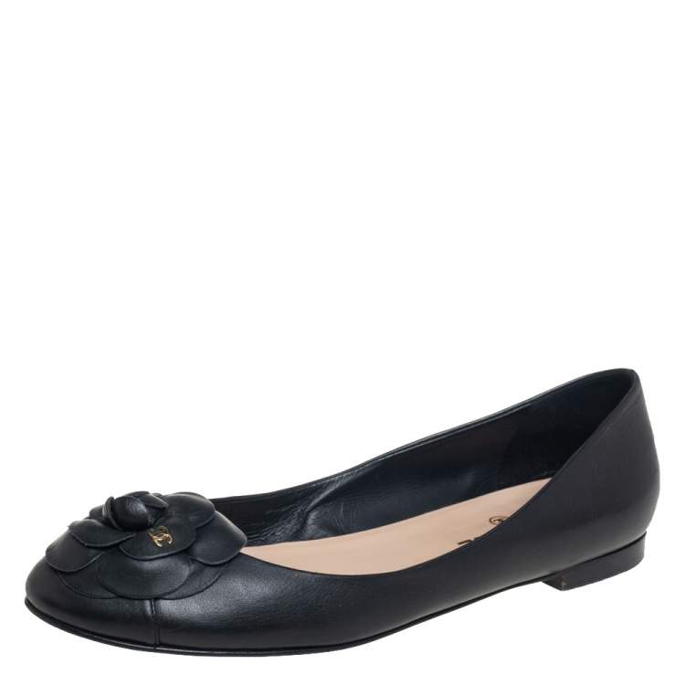 Chanel Black Leather Camellia Ballet Flats Size 40 Chanel | The Luxury  Closet