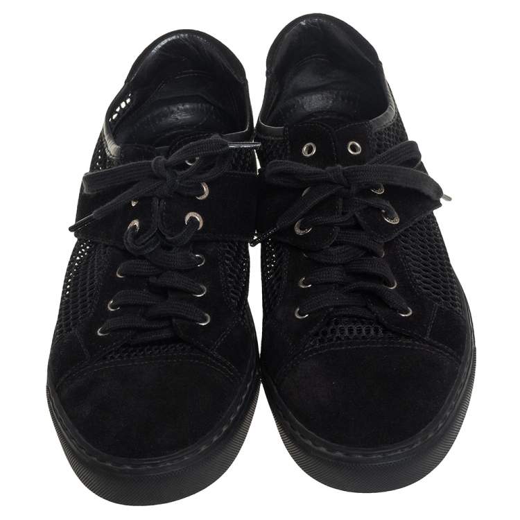 Pre Owned Chanel Black Mesh and Suede CC Lace Up Kicks Tennis 3 Sneakers Size 39
