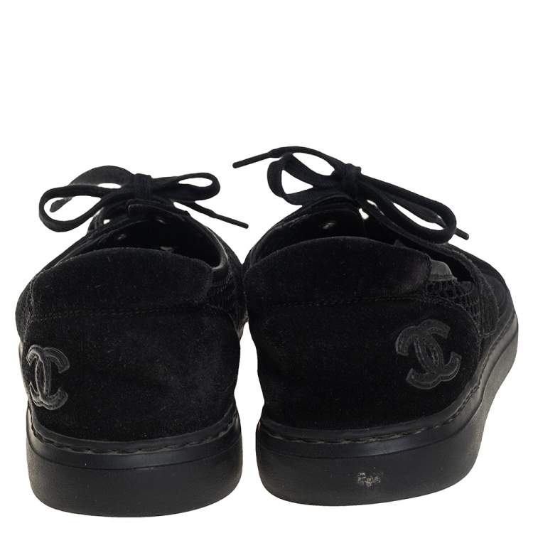 Pre Owned Chanel Black Mesh and Suede CC Lace Up Kicks Tennis 3 Sneakers Size 39