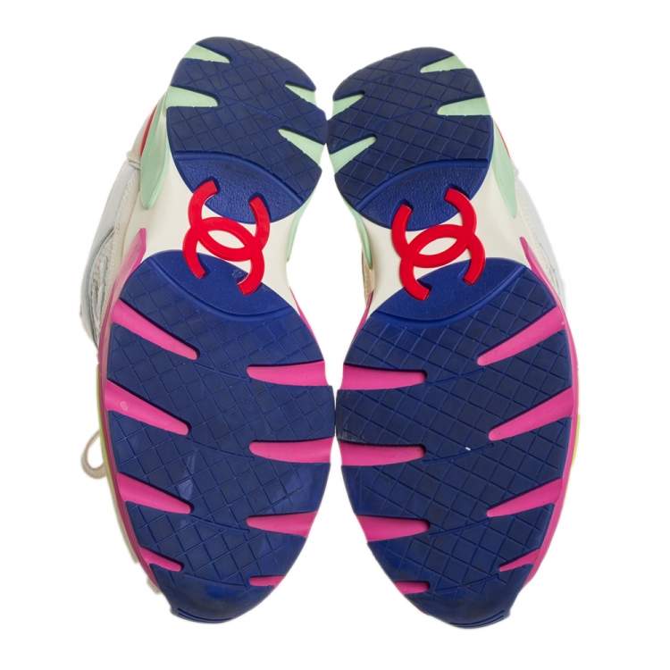 Pre Owned Chanel Multicolor Mesh, Suede, and Leather CC Lace Up Sneakers Size 38.5