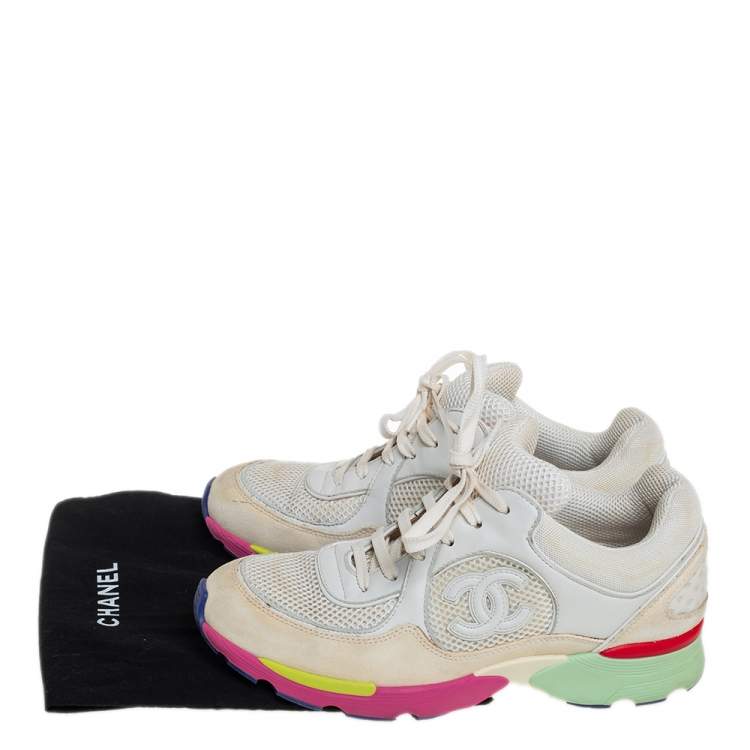 Pre Owned Chanel Multicolor Mesh, Suede, and Leather CC Lace Up Sneakers Size 38.5