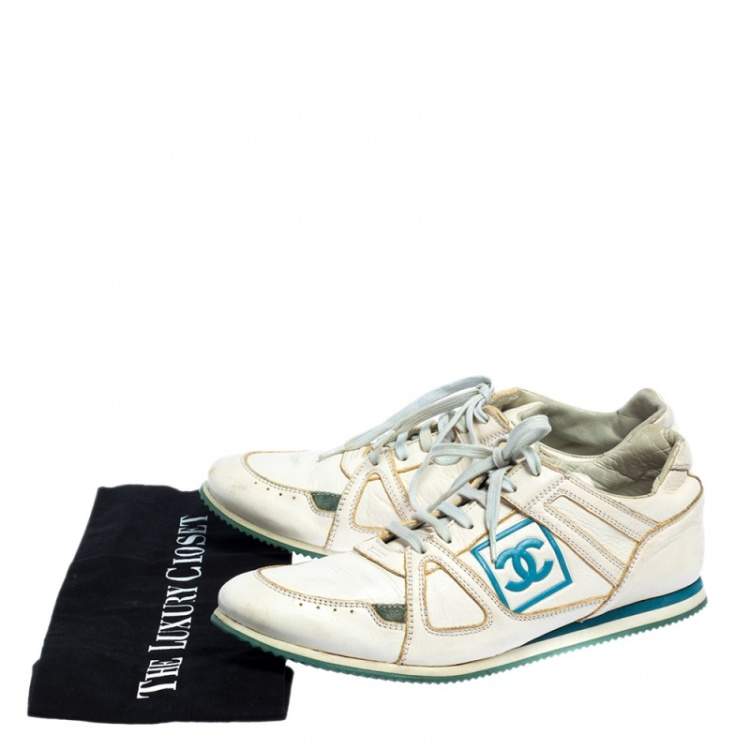 Pre Owned Chanel White Leather Lace Up  Sneakers Size 39