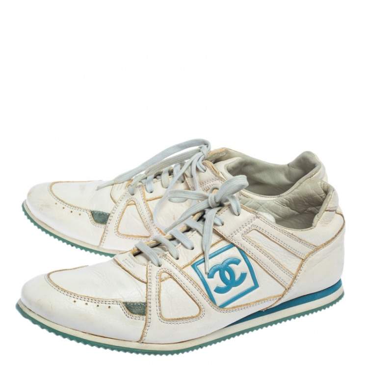 Pre Owned Chanel White Leather Lace Up  Sneakers Size 39