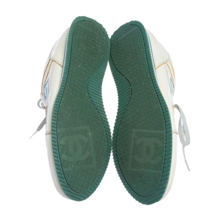 Pre Owned Chanel White Leather Lace Up  Sneakers Size 39