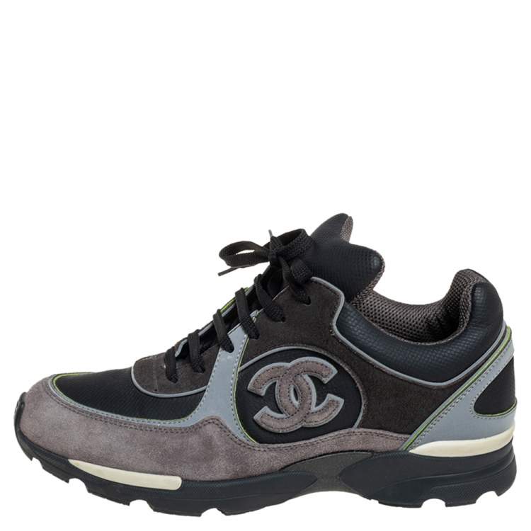 Pre Owned Chanel Grey/Black Suede And Leather CC Low Top Sneakers Size 38