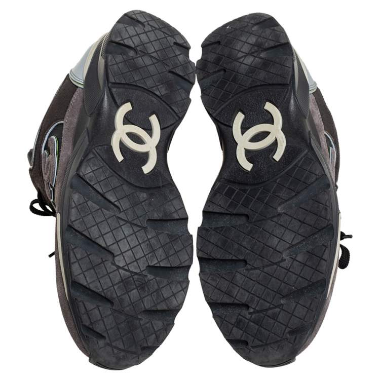 Pre Owned Chanel Grey/Black Suede And Leather CC Low Top Sneakers Size 38