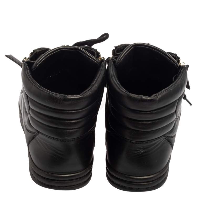 Pre Owned Chanel Black Leather CC High Top Sneakers Size 38.5