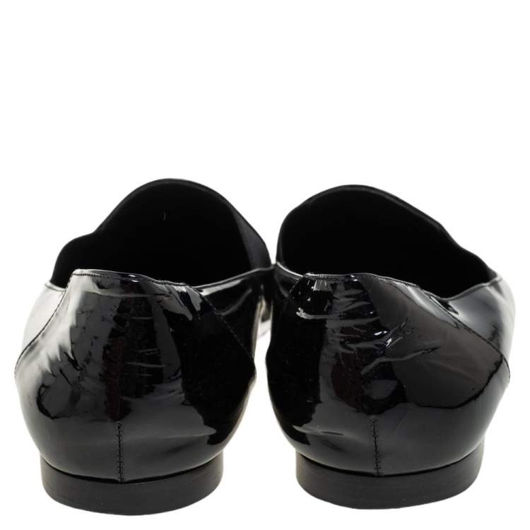 Pre Owned Chanel Black Patent Leather CC Smoking Slippers Size 37.5