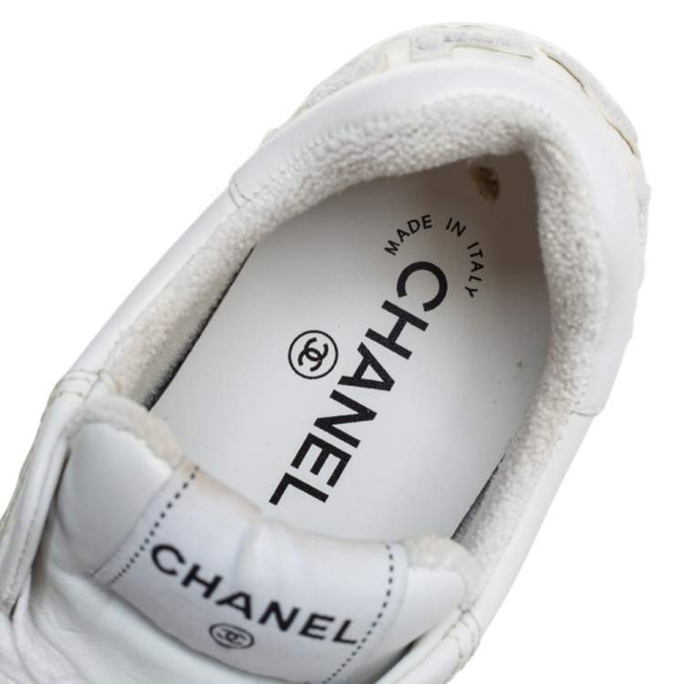 Pre Owned Chanel White Perforated Leather Low Top Sneakers Size 37