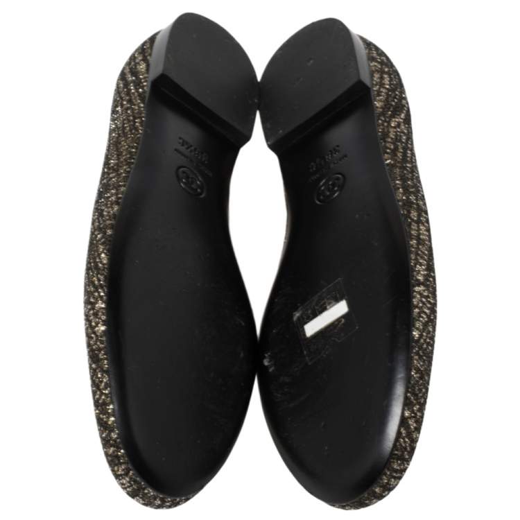 Pre Owned Chanel Shimmery Black Fabric CC Smoking Slippers Size 36.5