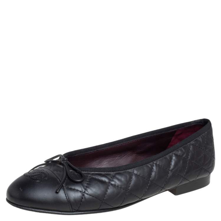 Chanel Black Quilted Leather CC Bow Cap Toe Ballet Flats Size 36.5 Chanel |  The Luxury Closet