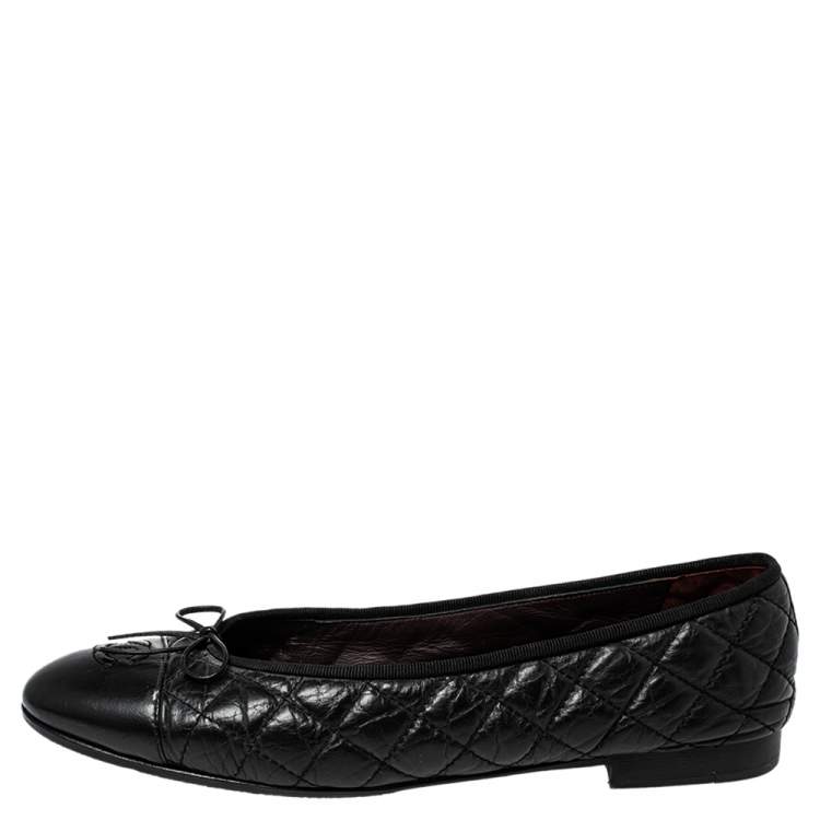 Chanel Black Leather CC Ballet Flats Size 41 Chanel