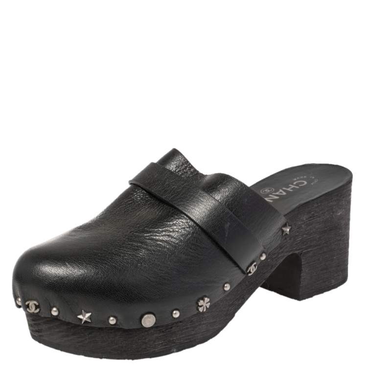 Chanel Black Leather Studded Clog Sandals Size 40 Chanel | The Luxury Closet