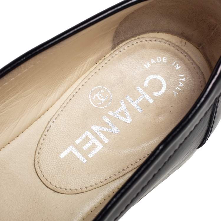 Pre Owned Chanel Black Leather Coin Embellished Slip On Loafers Size 37