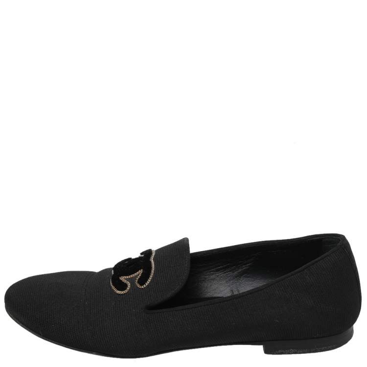 Pre Owned Chanel Black Canvas CC Smoking Slippers Size 37.5