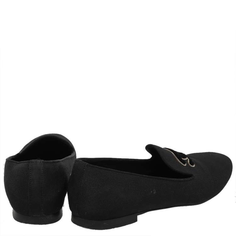 Pre Owned Chanel Black Canvas CC Smoking Slippers Size 37.5