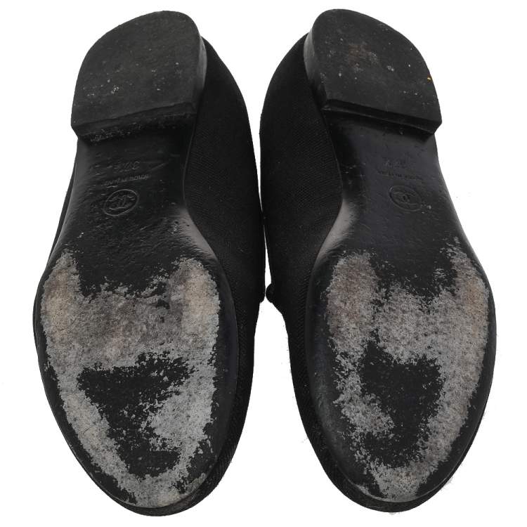 Pre Owned Chanel Black Canvas CC Smoking Slippers Size 37.5