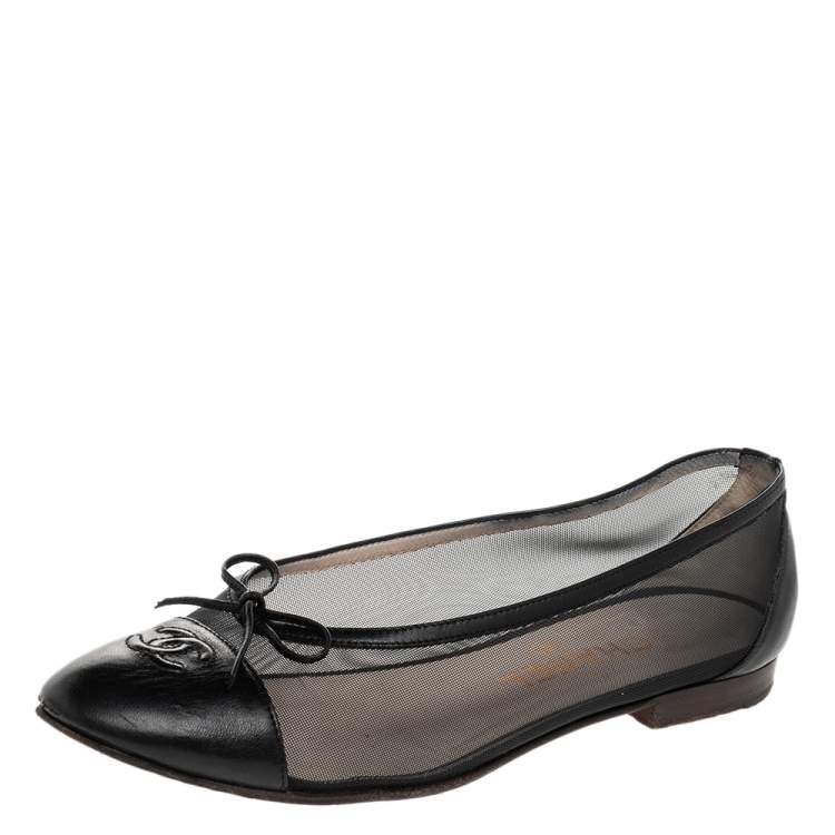 Chanel Black Mesh And Leather CC Bow Ballet Flats Size 37.5 Chanel | The  Luxury Closet