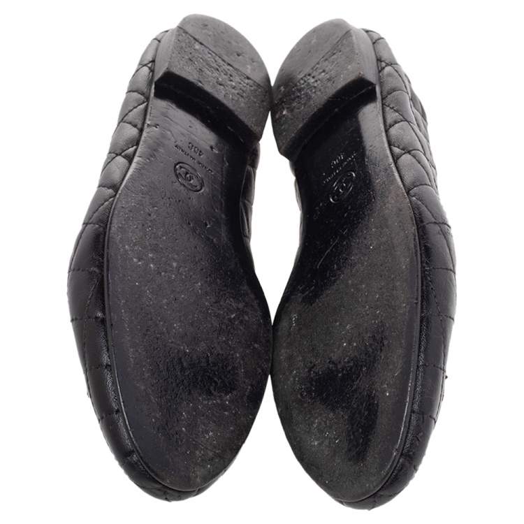 Pre Owned Chanel Black Quilted Leather CC Loafers Size 40