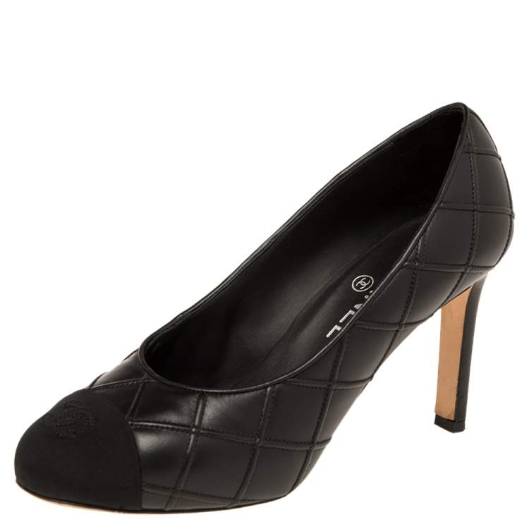 Chanel Black Quilted Leather Round Toe Block Heel Pumps Size 39.5 Chanel