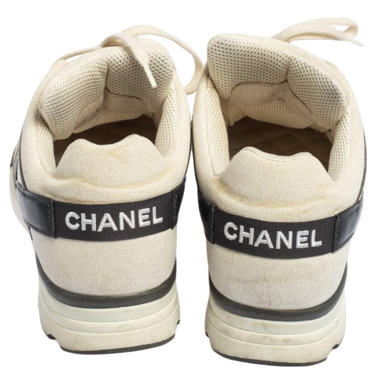 Pre Owned Chanel Grey/White  Leather And Canvas  CC Lace Up Sneakers Size 36.5