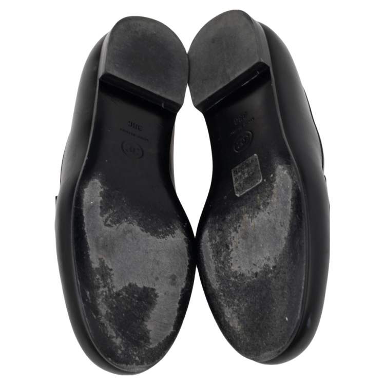 Pre Owned Chanel Black Leather CC Logo  Slip On Loafers Size 38