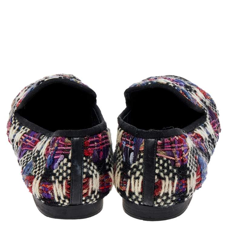 Pre Owned Chanel Multicolor Printed Tweed And Leather Loafers Size 40