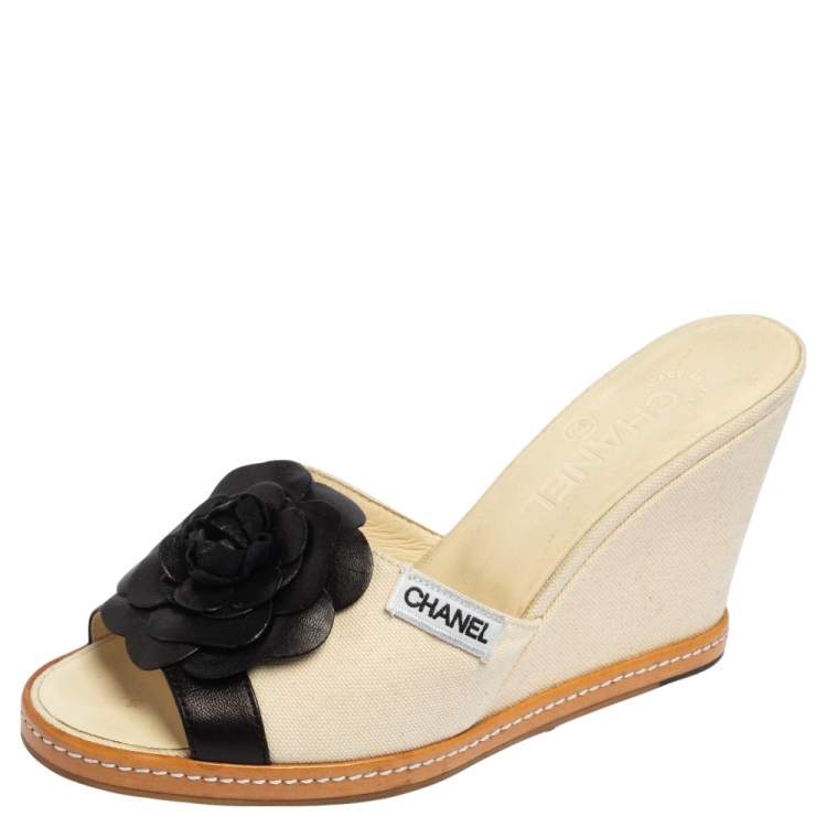 chanel white wedge sandals