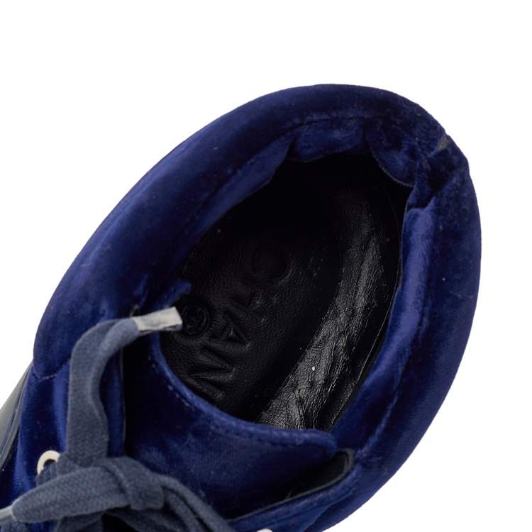 Pre Owned Chanel Navy Blue Velvet And Rubber CC High Top Sneakers Size 37.5