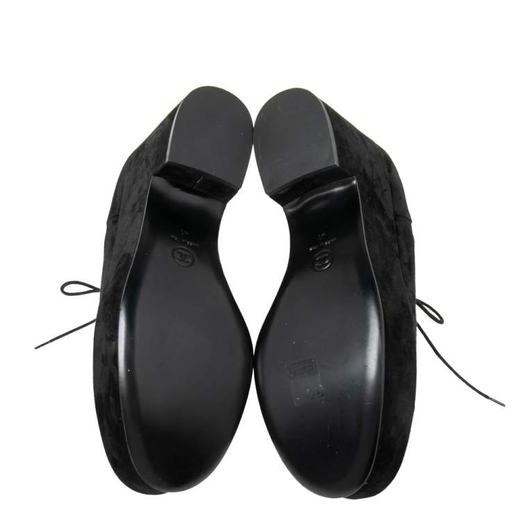 Pre Owned Chanel Black Suede CC Cap Toe Wedge Oxford Size 41