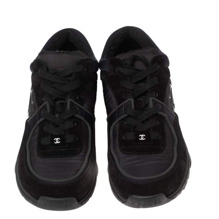 Pre Owned Chanel Black Nylon and Suede CC Trainer Sneakers Size 39