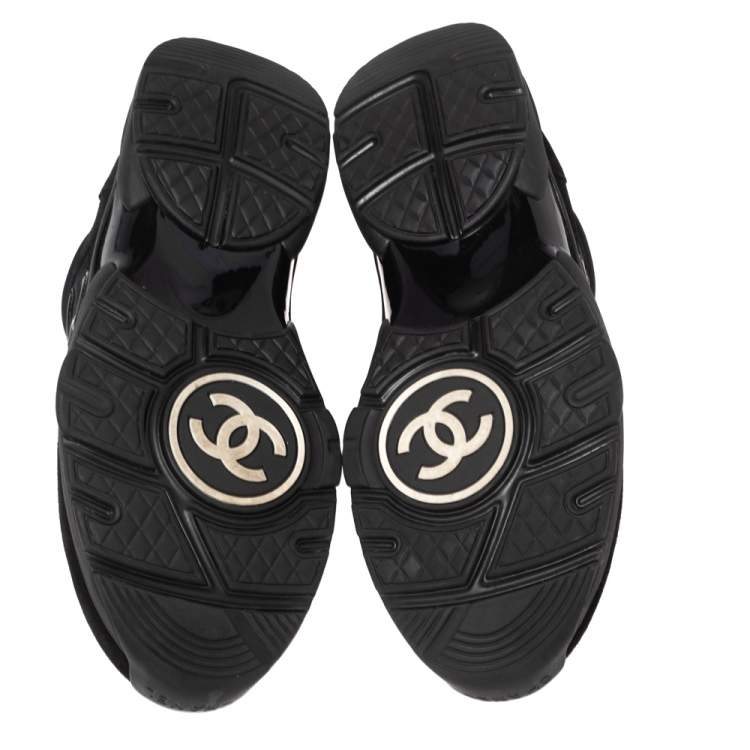 Pre Owned Chanel Black Nylon and Suede CC Trainer Sneakers Size 39