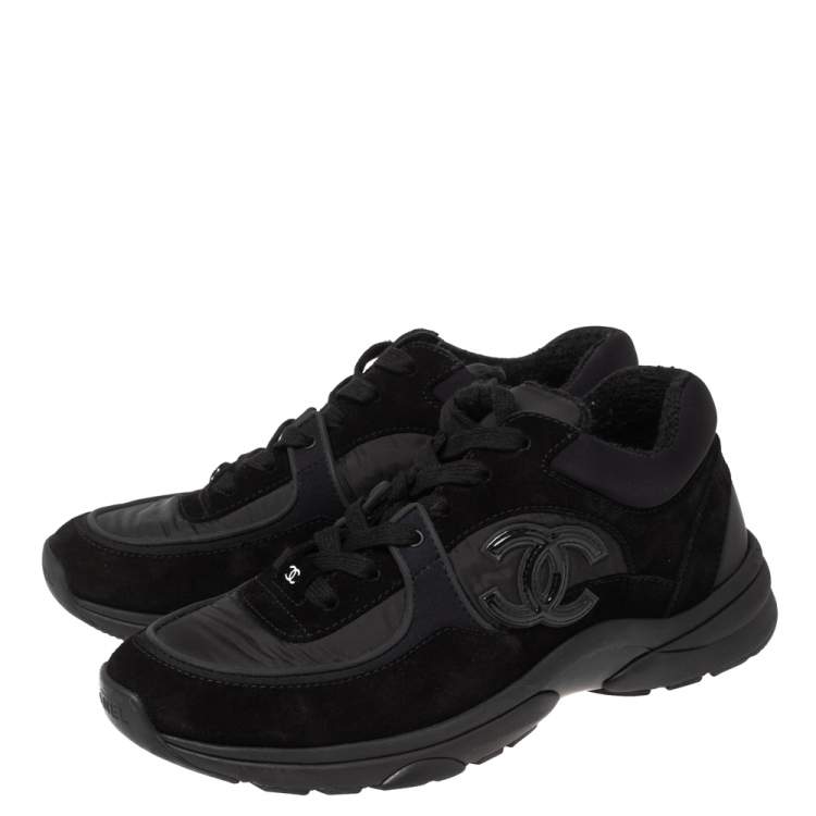 Pre Owned Chanel Black Nylon and Suede CC Trainer Sneakers Size 39
