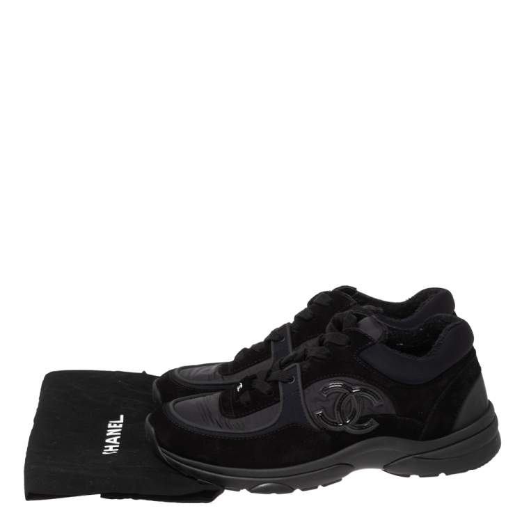 Pre Owned Chanel Black Nylon and Suede CC Trainer Sneakers Size 39
