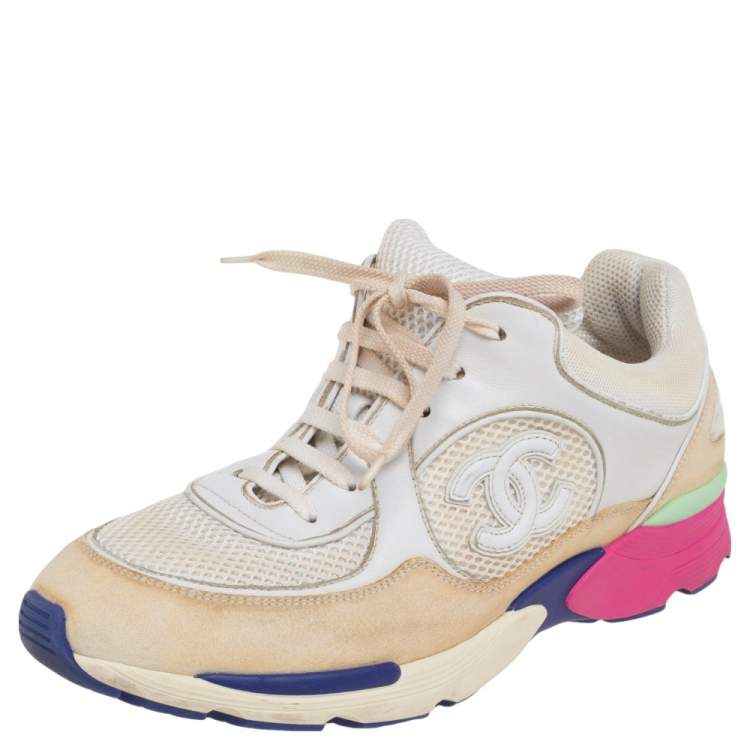 Chanel Multicolor Mesh and Leather CC Lace Up Sneakers Size 41 Chanel
