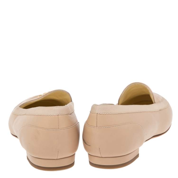 Pre Owned Chanel Beige Leather CC Loafer Size 36